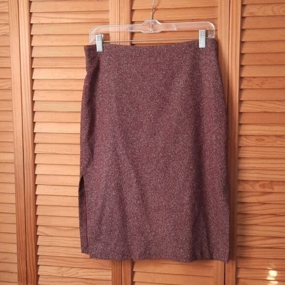 Parallel Maroon Tweed Wool Side Slits and Zipper Pencil Skirt Size 8 - Picture 1 of 8